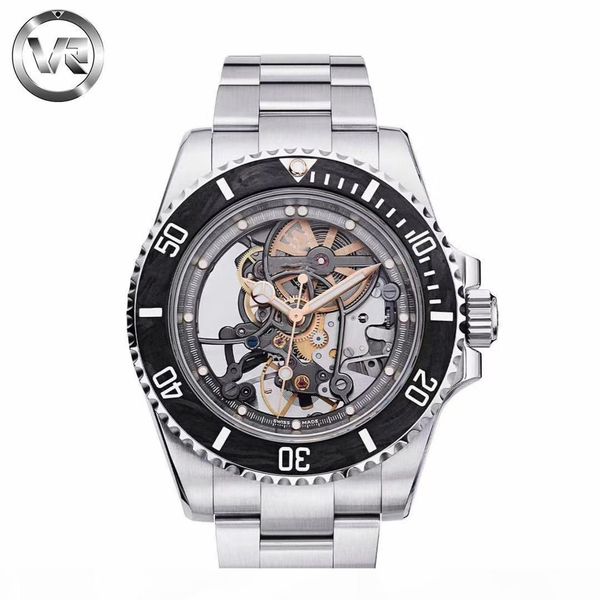 

vr factory production rm027, 116610 prototype carbon fiber ring with fully dismantled dial and 3130 movement board full hollow diver, Slivery;brown