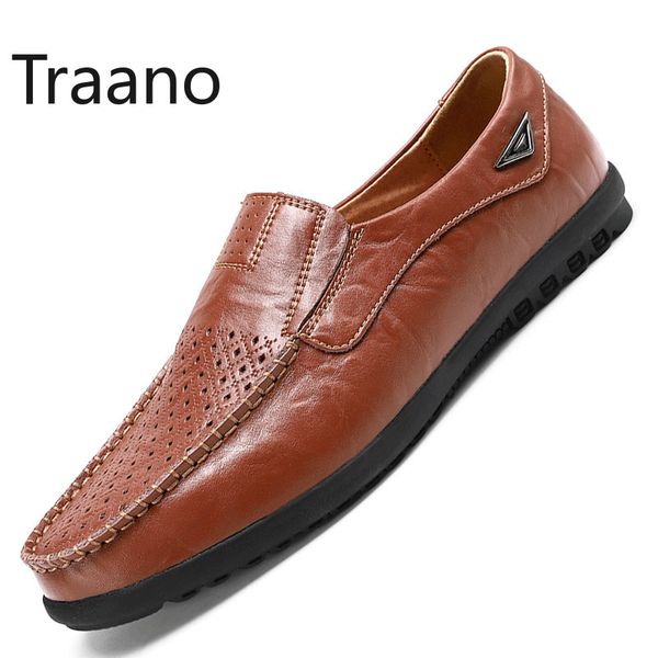 

plus size 37-47 genuine leather men casual shoes luxury 2020 mens loafers moccasins summer breathable slip-on boat shoes, Black