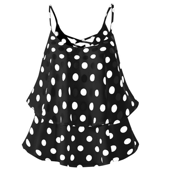 

women's tanks & camis celmia women sleeveless camisole ruffles lace up spaghetti strap polka dot summer casual chiffon shirt 5xl, White