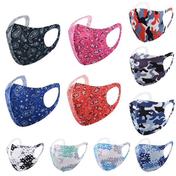 

designer face mask reusable face mask printed cartoon camouflage custom ice silk sunscreen dustproof and breathable masks, Black