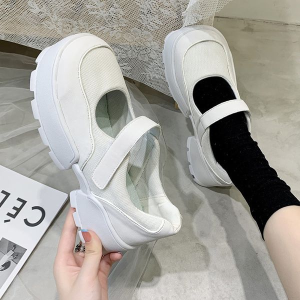 

rimocy breathable mesh mary jane shoes women casual platform pumps woman 2020 ladies thick heels vintage single shoes, Black