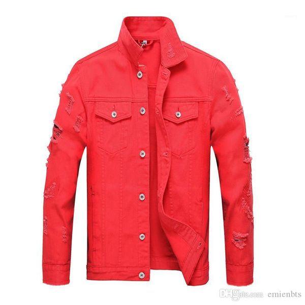 

solid color street style lapel collar long sleeved slim jacket mens streetwear designer mens hole denim jackets autumn, Black;brown