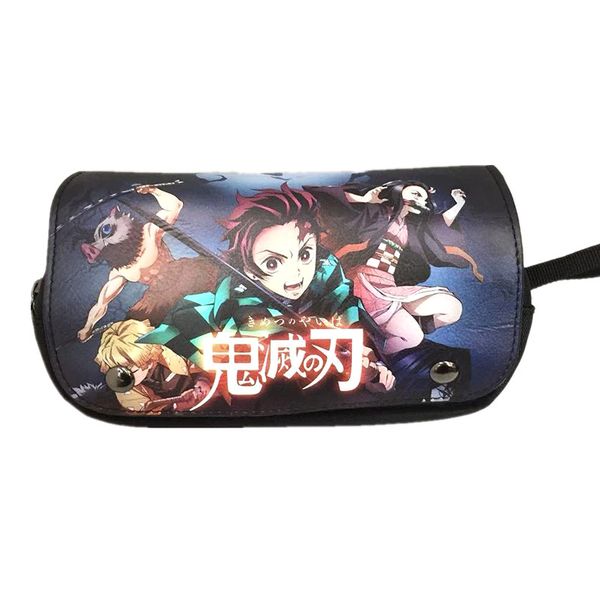 

anime demon slayer: kimetsu no yaiba pencil holder pu + canvas cosmetic bag student stationery pouch bag makeup organizer