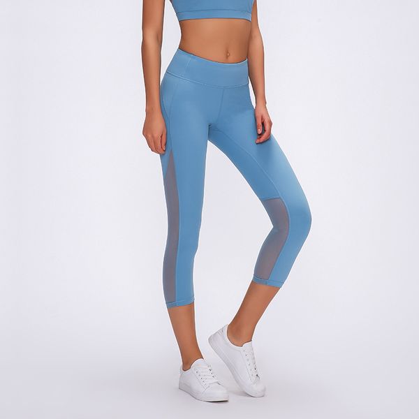 

luyogasports lu leggings women outdoor indoor sport yoga pants exercise fitness mesh high waist hip lifting cool mesh running cropped pants, White;red