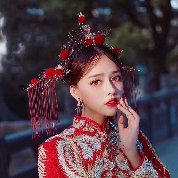 

новый люкс свадебные аксессуары для волос красный мех бал цветов кристалл жемчуг длинные кисточкой phoenix coronet шпилька волос форкс серьг, Silver