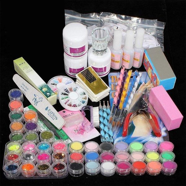 

nail art kits professional acrylic tool set with pink glitter powder diy fake nails full of beginner practice