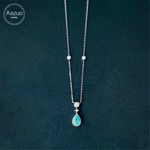 

aazuo 18k yellow gold water drop stone natual paraiba real diamond necklace gifted for women girls engagement wedding link chain, Silver
