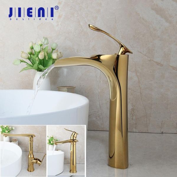 

jieni polished golden bathroom faucet solid brass basin sink mixer faucet tap golden plated water mixer tap