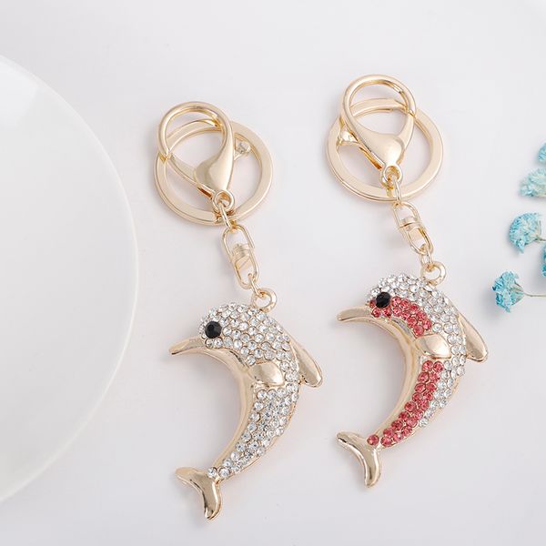 

lucky dolphin crystal novelty animal trendy keychain purse bag buckle handbag pendant for car keyring holder women, Silver