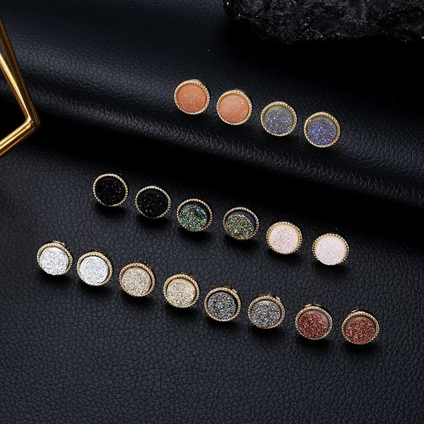 

9 colors druzy drusy stud earrings mini resin round stud fashion designer jewelry gold, Golden;silver