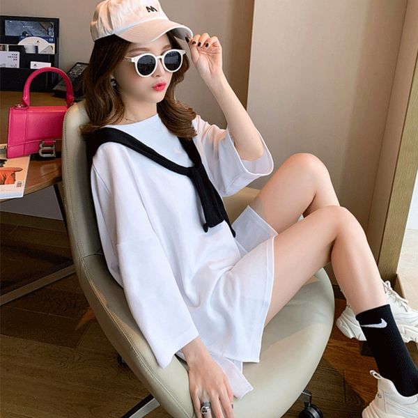 

loose mid-length t-shirt women's spring 2020 new ins internet celebrity with shawl shawlt-shirt shawlaging two-piece set ag8mx ag8mx, Black