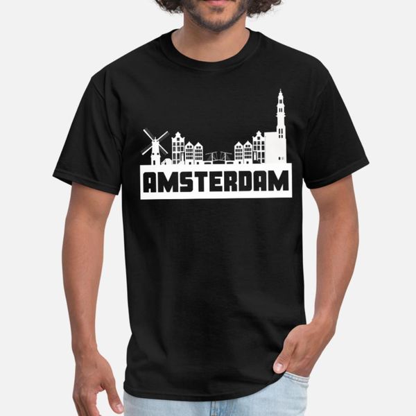 

amsterdam netherlands skyline silhouette t shirt men designer cotton o neck family gift funny casual spring letter shirt