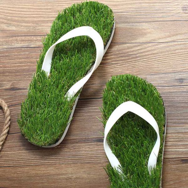 

funny lawn flip-flops for men women summer fashion simulation personality grass slippers couple models outdoor beach shoes, Black