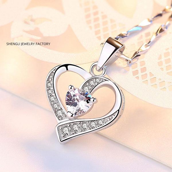 

full silver s999 heart pendant sterling silver diamond clavicle chain necklace simple jewelry korean valentine s day gift for girlfriend