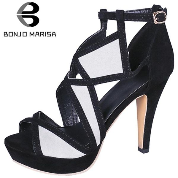 

bonjomarisa girl summer high heels open toe mixed color ankle strap sandals women 2020 brand shoes woman, Black