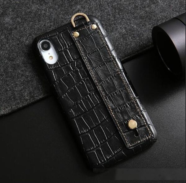 

hand holder xs max case genuine leather phone cases for iphone xs max xr 7 8 plus cover ultra slim 3d crocodile skin stand case