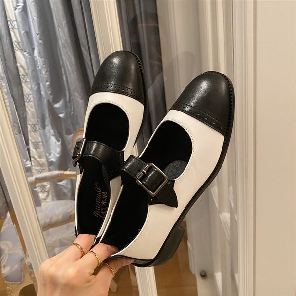 

2020 genuine leather shoes women flats elegant woman mary janes fashion brand shoes female footwear black white yx2541