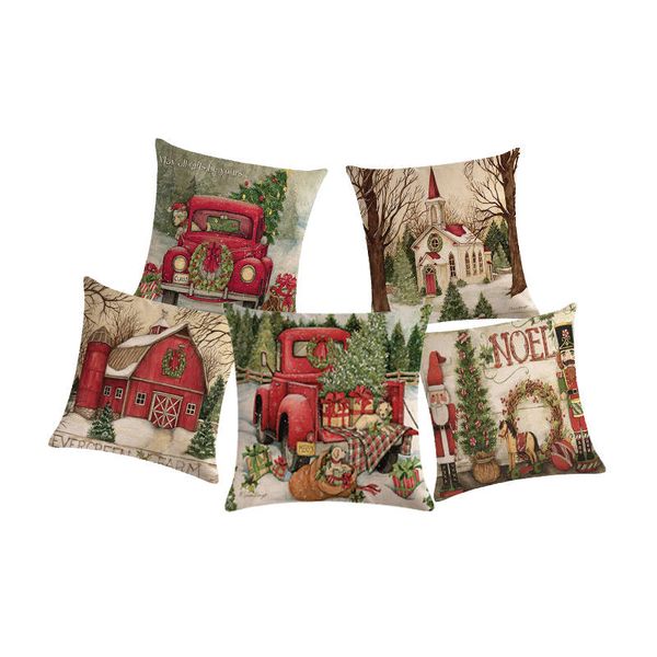

cushion/decorative pillow 18'' red truck christmas tree cushion cover green plants case floral tropical decorative pillowcase home