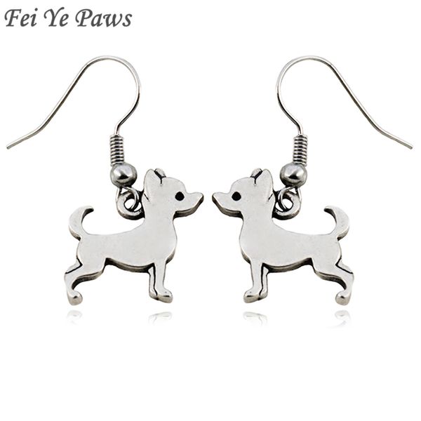 

dangle & chandelier fei ye paws fashion vintage silve chihuahua dog charms drop earrings long statement animal for women girls party, Silver