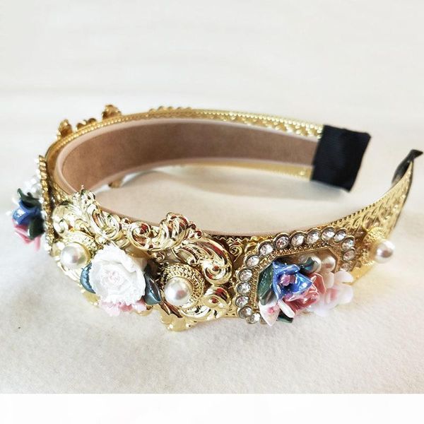 

fashionable pearls rhinestone retro palace baroque headdress crown luxury velvet hairband card wedding hair accessory s919, Slivery;golden