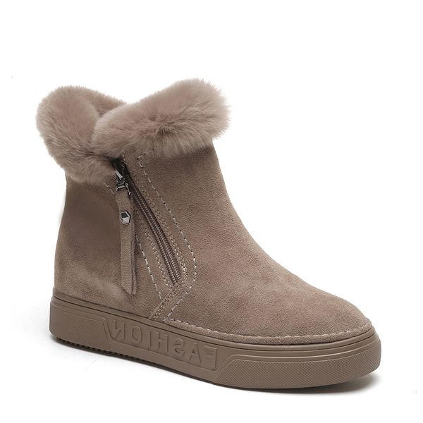 

boots winter women's ankle female zipper flock platform snow boot ladies plush sneakers casual flat shoes woman footwear, Black