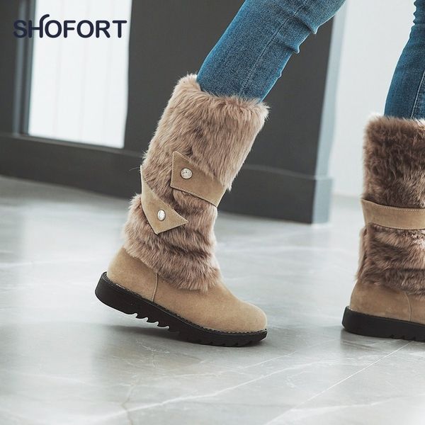 

boots shofort winter snow 2021 fashion eversion hair buckle slip-on women casual thicken heighten non-slip cotton shoes, Black