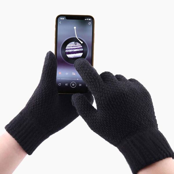 

перчатки мужчины зима solid color full finger сенсорный экран теплый руно подкладка теплые вязаные перчатки женщины мужчины варежки походные, Blue;gray