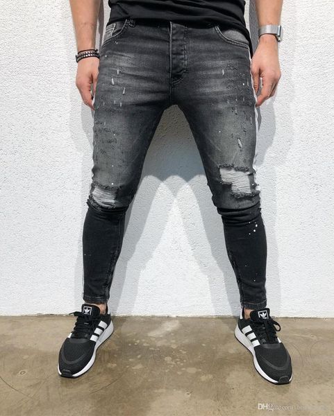 

black distressed slim fit jeans long skinny street trousers mens 19ss designer jean pants ripped, Blue