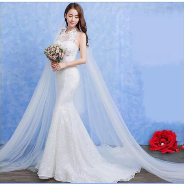 

2020 bridal lace fishtail fashion slim-fit hanging neck style slim-looking small trailing sweetheart trumpet wedding dress, White