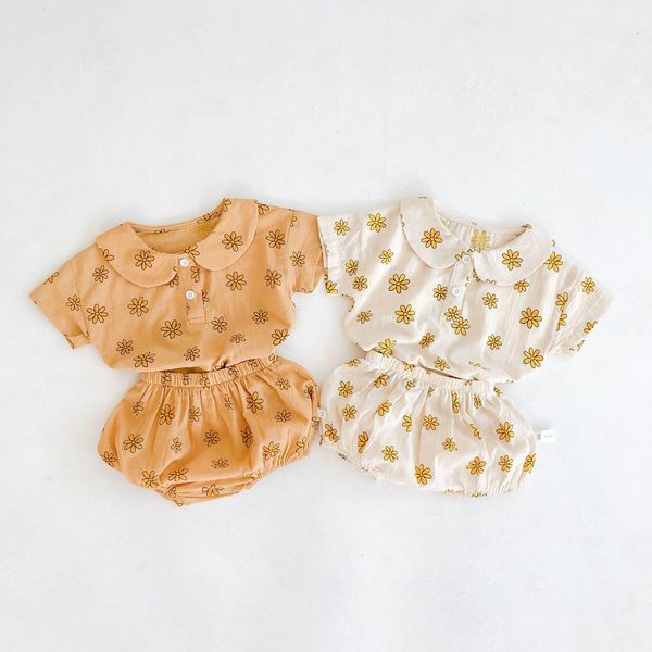 

2020 newborn baby clothing set summer infant outfits sun flower print shirt pp shorts 2pc suit cotton baby girls boys costume, Blue