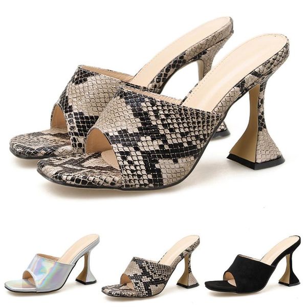 

sagace new design square toe thin high heel slippers women sandals fashion pu leather slip on slides summer beach shoes mules, Black