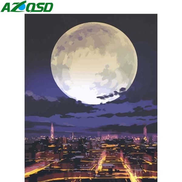 

azqsd diy unframe coloring by numbers landscape acrylic paint oil painting by numbers moon home decoration abstract art