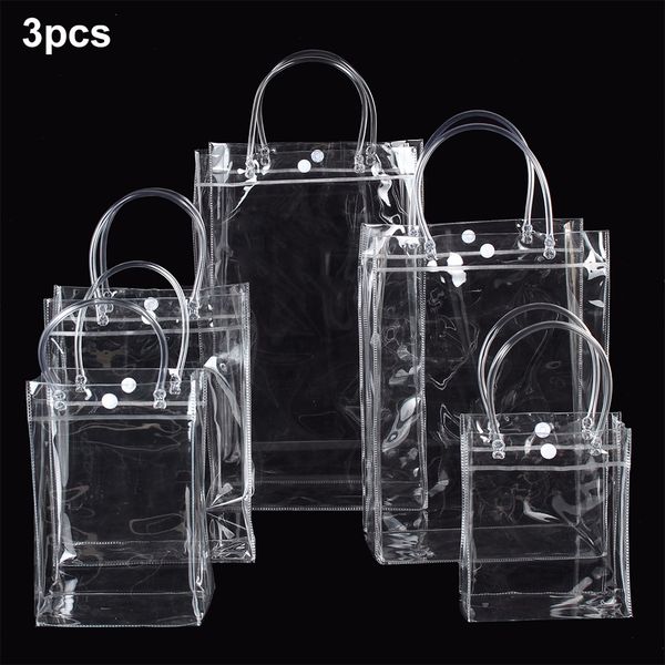 

3pcs transparent pvc travel shoulder storage bag portable handbag snap button