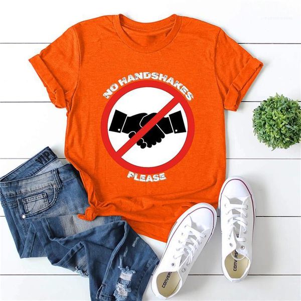 

tees females short sleeve crew neck casual womens plus size summer tshirts designer no hand shakes letter printed, White