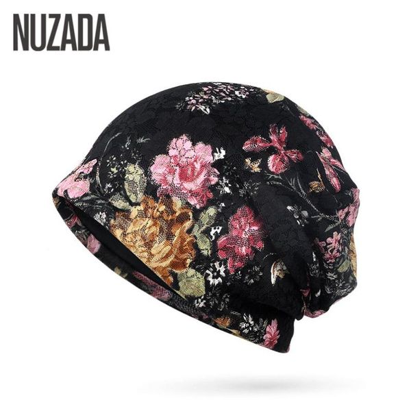 

brand nuzada autumn women hedging cap skullies beanies knitting caps bonnet double layer cotton knitted hat lace cap spring, Blue;gray