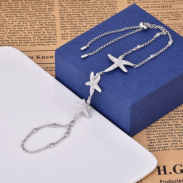 

luxury fashion cubic zirconia sea star charm bracelet for woman exquisite finger chain starfish bracelet girl jewelry gift zk30, Black