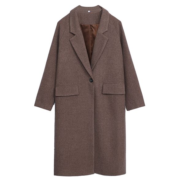 

women's wool & blends fashion a button coat l-5xl plussize women, Black