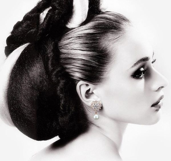 

tiny trendy cubic zirconia flower earrings sparkling crystal white pearl earrings for women wedding jewelry01, Golden;silver