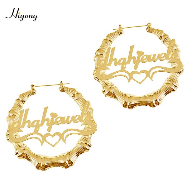 

hoop & huggie hiyong 30mm-100mm bamboo earrings style custom customize name customizable jewelry gift for women, Golden;silver