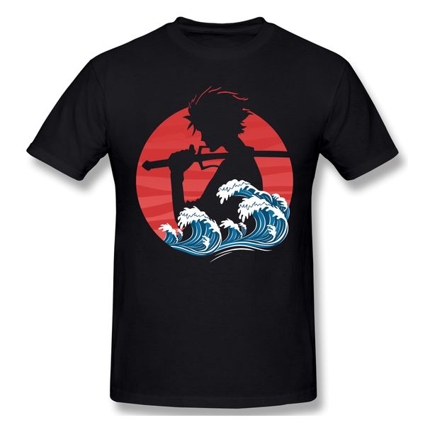 

samurai champloo men t-shirts humorous cotton tees sun and waves and warriors t shirts round collar clothing ing