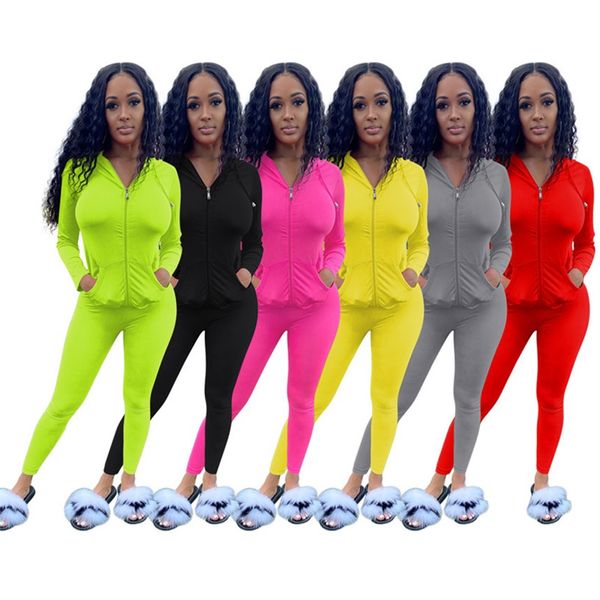 

women casual tracksuit jacket 2 piece set long sleeve coatleggings solid color sportswear fall winter clothing sports jogger suit 3650, White