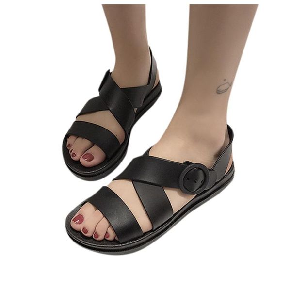 

sagace summer new ladies sandals fashion fish mouth beach shoes large size non-slip roman style simple casual 2020, Black