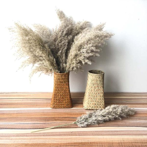 

light color pampas grass with knitted basket bulrush home wedding decoration dried flowers natural dried bouquet dropshipping