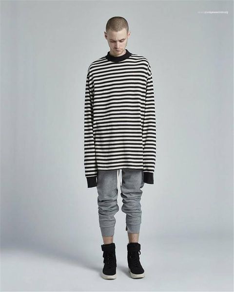 

black and white stripes print mens designer sweatshirts fashion over size panelled mens long sweatshirts casual males clothing