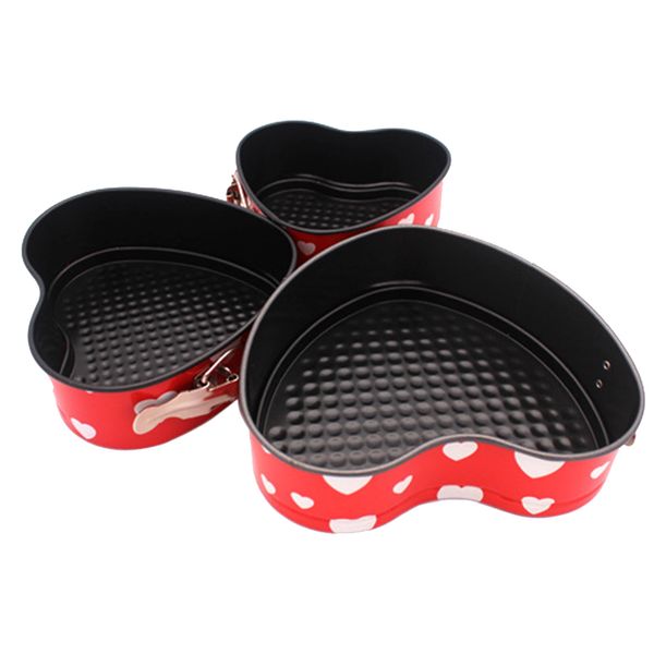 

3pcs/set mini cake mold non stick removable bottom spring buckle heart shaped