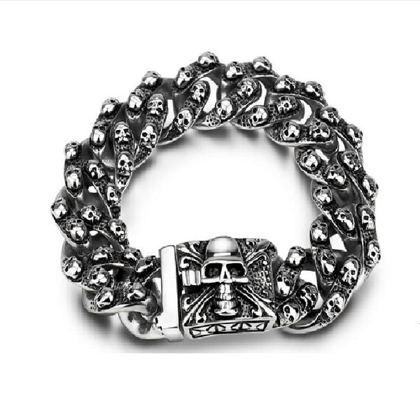 

retro skeleton men's titanium steel bracelet, Black