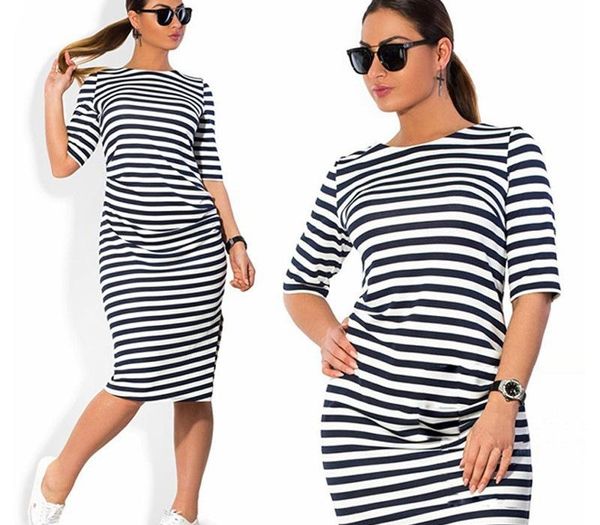 

5xl 6xl large size 2019 spring autumn dress big size dress white black striped dresses plus size women clothing belt vestidos t200623, Black;gray