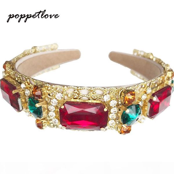 

2017 fashion european vintage baroque headband full colorful crystal rhinestone hairbands gold leaves crown pearl hair jewelry c19041703, Slivery;golden