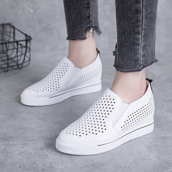 

2020 autumn new flat shoes women fashion simple solid color hollow breathable comfortable wedge with casual shoes, Black