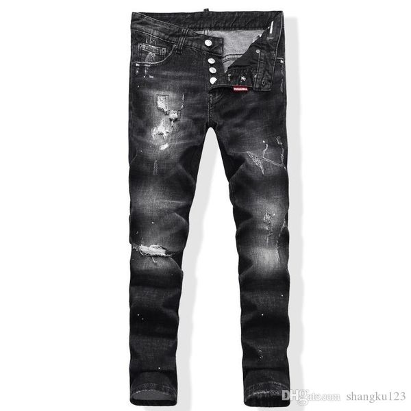 

2020 men's designer jeans grey cotton fashion skinny spring and autumn low waist feet quality hole washed quality men's jeans, Blue